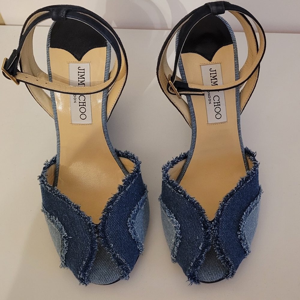 Jimmy Choo Denim Wedge Sandals (Never Worn)